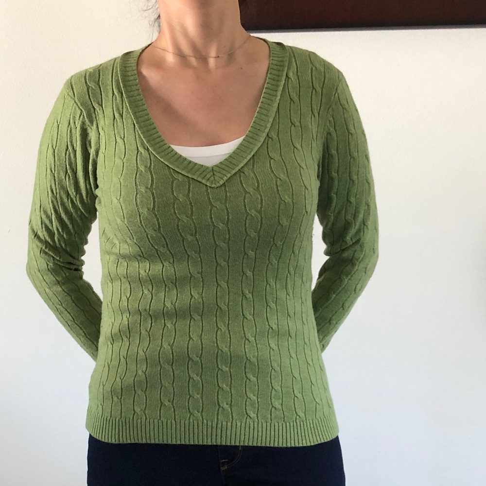 Loft Green cable sweater Sz SP